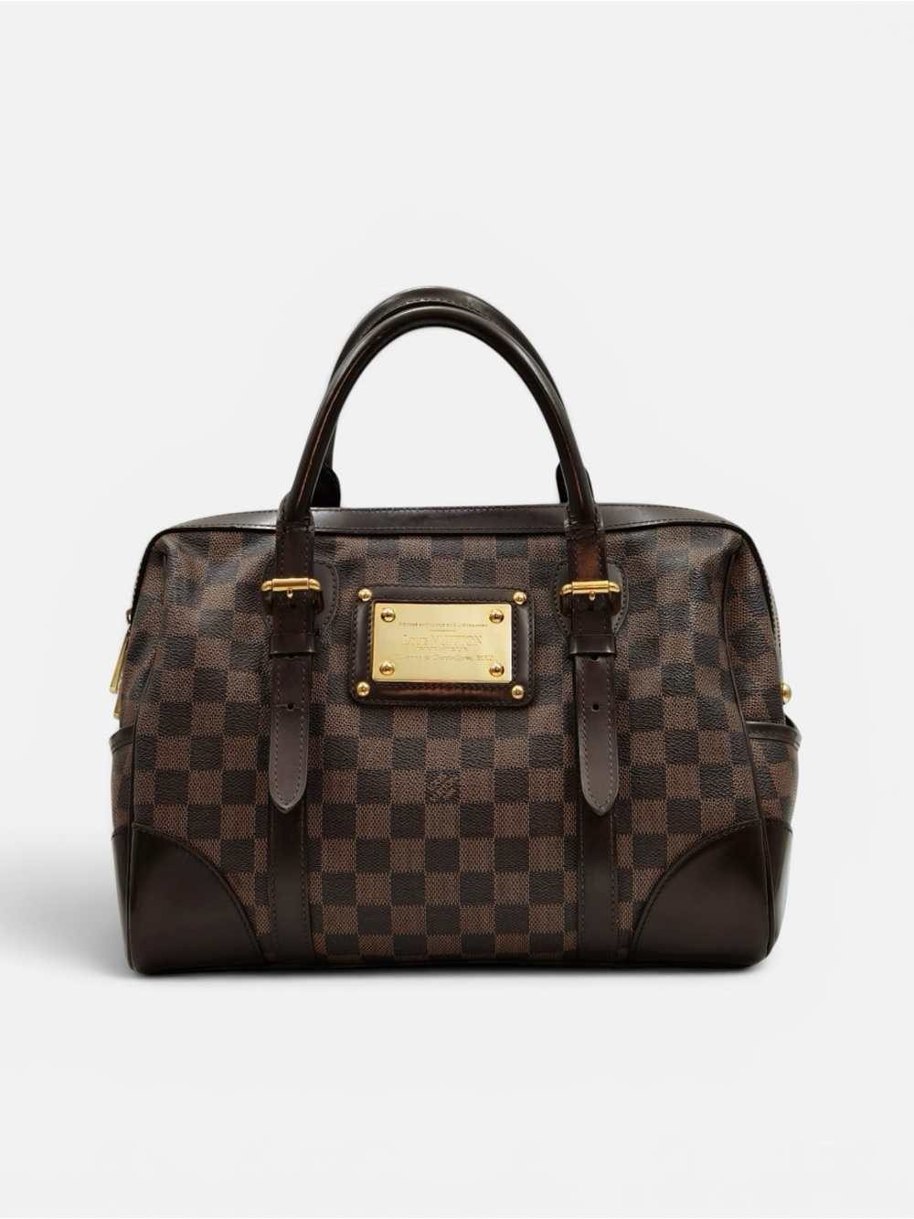 Louis Vuitton Berkeley Damier Ebene Canvas Satchel Handbag Gold Hardware